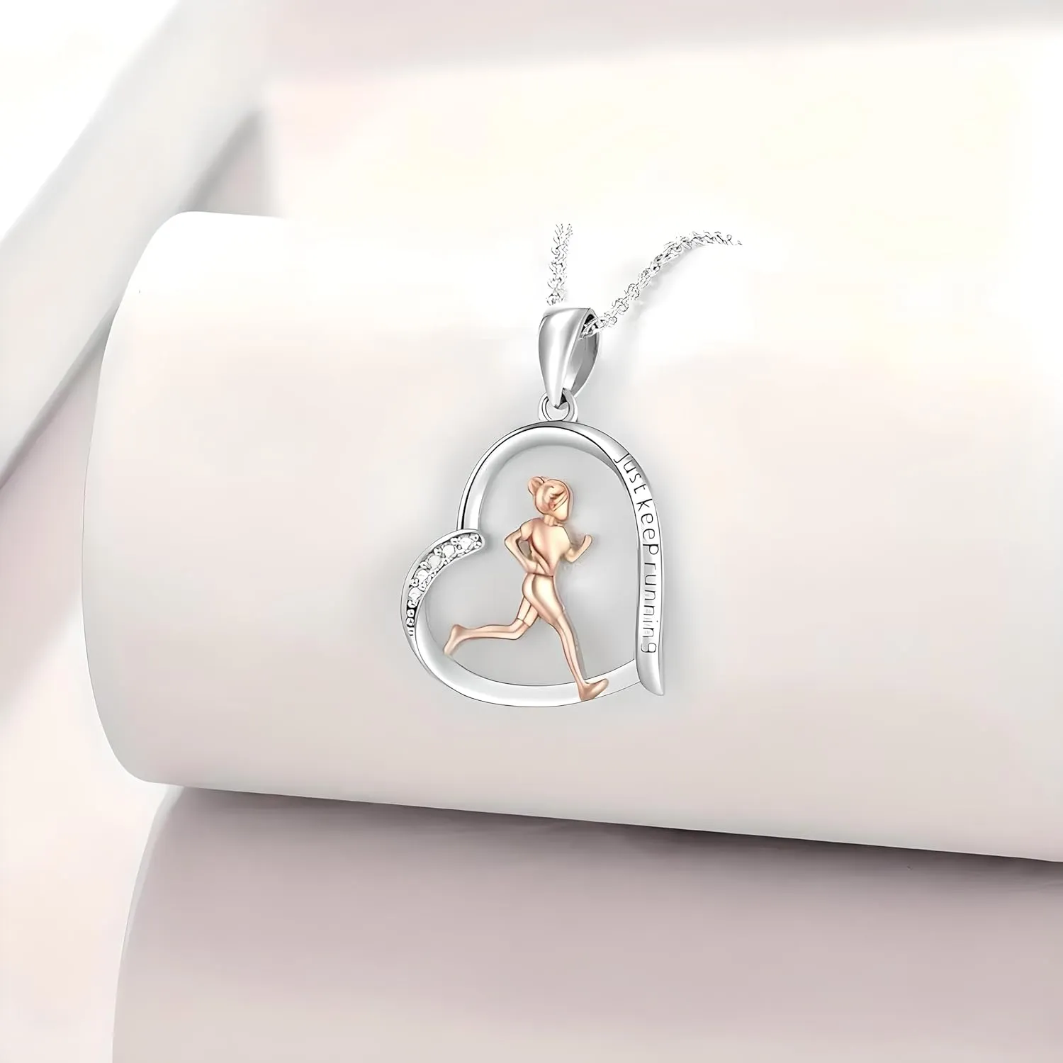 Sports Heart Necklace, 9 Different Sport Options: Basketball, Jumping Cheerleader, Gymnast, Softball, Volleyball, Ballet Ballerina, Runner, Sports Accessories Birthday Gift- Simulated Rainbow Diamonds, Christmas, Birthday or Party Gift