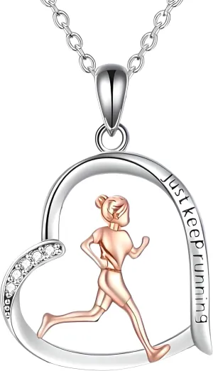 Sports Heart Necklace, 9 Different Sport Options: Basketball, Jumping Cheerleader, Gymnast, Softball, Volleyball, Ballet Ballerina, Runner, Sports Accessories Birthday Gift- Simulated Rainbow Diamonds, Christmas, Birthday or Party Gift