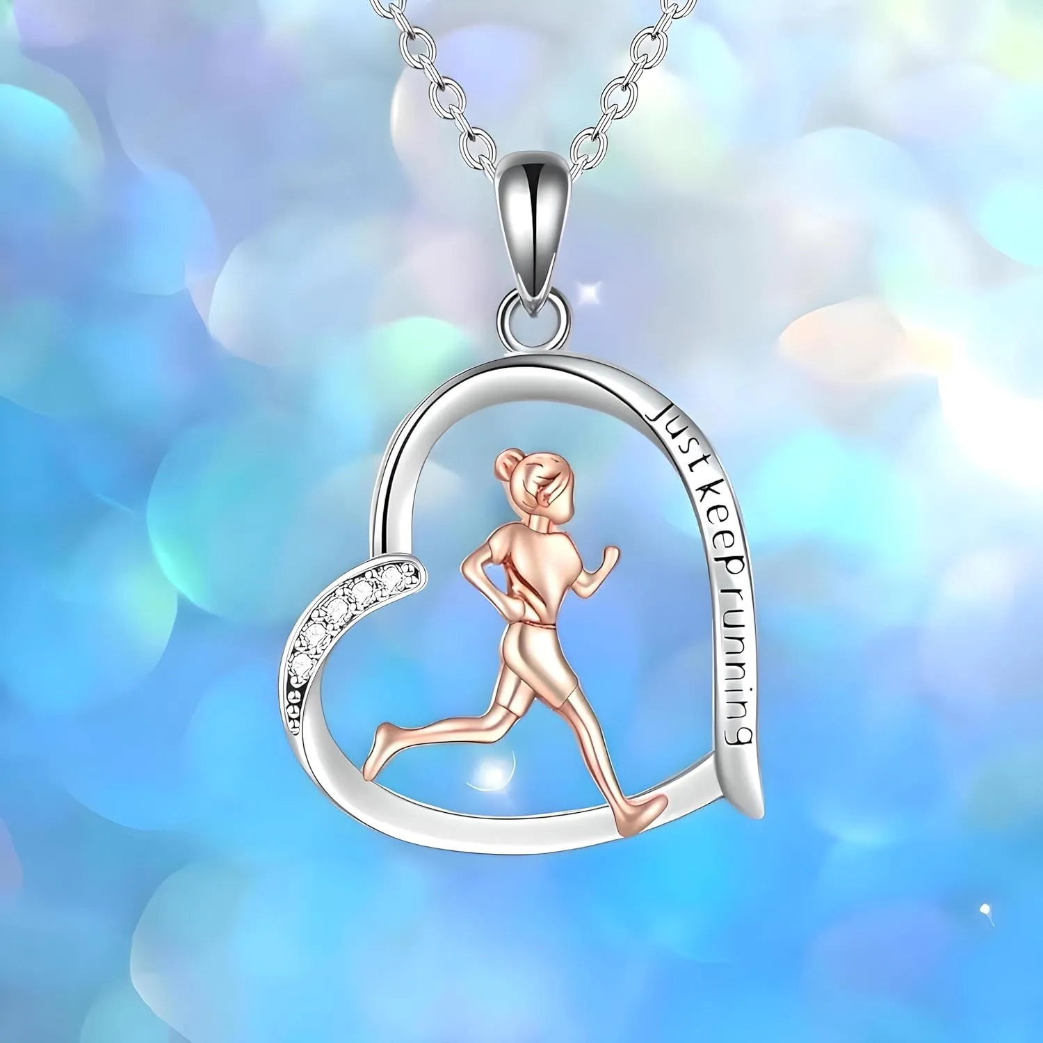 Sports Heart Necklace, 9 Different Sport Options: Basketball, Jumping Cheerleader, Gymnast, Softball, Volleyball, Ballet Ballerina, Runner, Sports Accessories Birthday Gift- Simulated Rainbow Diamonds, Christmas, Birthday or Party Gift