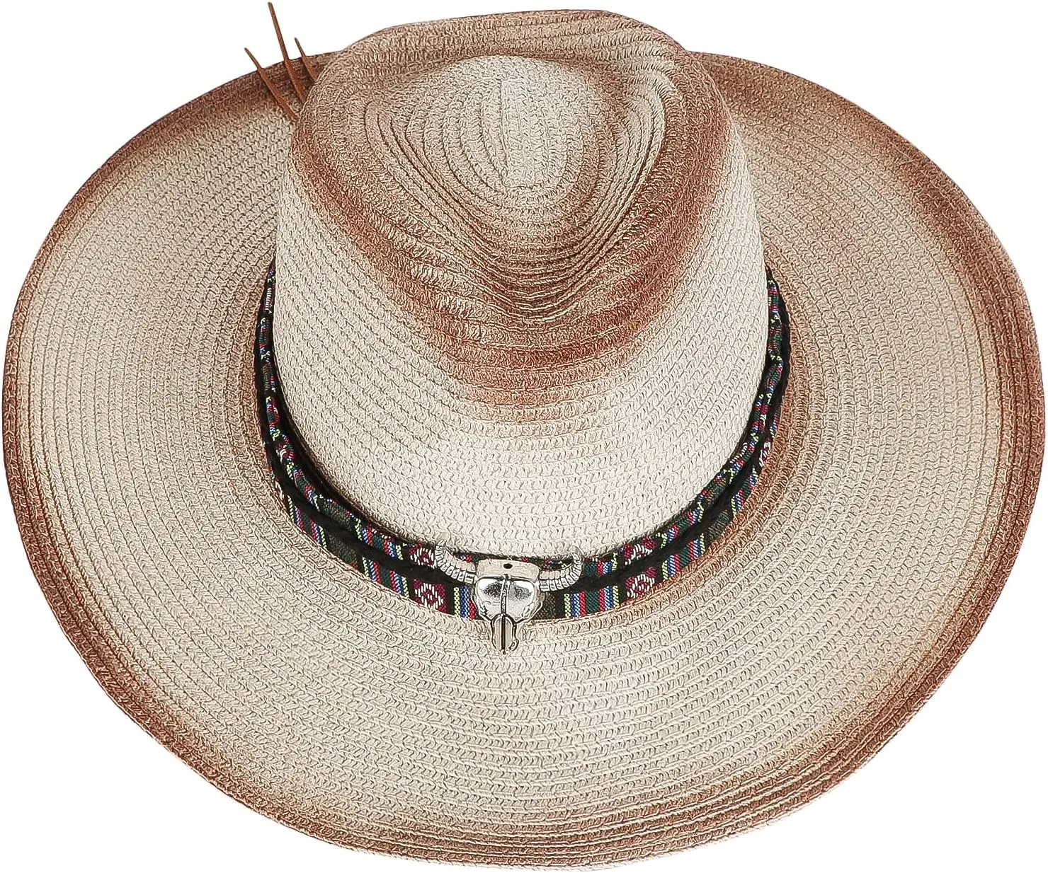 Straw Cowboy Sun Hat for Men Women Cowgirl Summer Fedora Beach Panama Western Cap UPF 50  Shapeable Brim Cap with Bull Belt