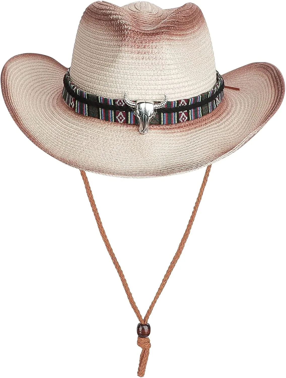 Straw Cowboy Sun Hat for Men Women Cowgirl Summer Fedora Beach Panama Western Cap UPF 50  Shapeable Brim Cap with Bull Belt