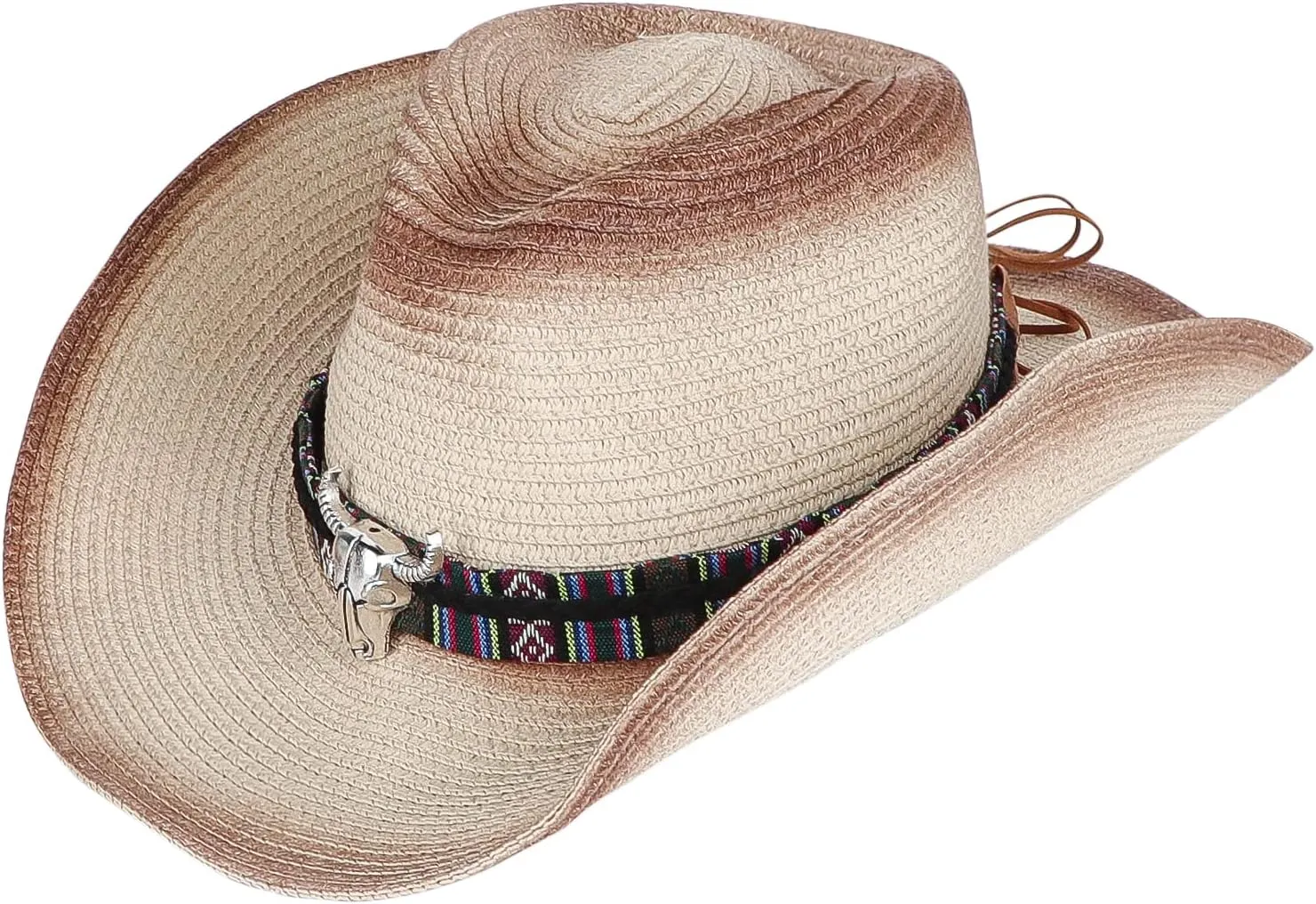 Straw Cowboy Sun Hat for Men Women Cowgirl Summer Fedora Beach Panama Western Cap UPF 50  Shapeable Brim Cap with Bull Belt