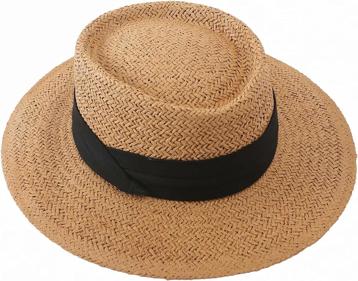 Summer Straw Sun Hat for Men Wide Brim Beach Cap Women Panama Fedora Outdoor Adjustable Sun Protective UV Hat, Black