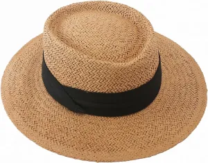 Summer Straw Sun Hat for Men Wide Brim Beach Cap Women Panama Fedora Outdoor Adjustable Sun Protective UV Hat, Black