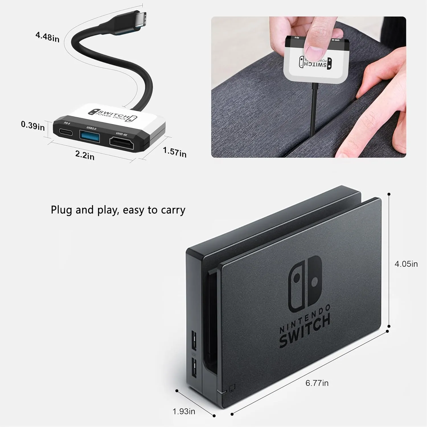 Switch Dock for Nintendo Switch/OLED Switch,3-in-1 Portable TV Dock with 4K HDMI USB 3.0 Port USB C PD 100W Charging,Travel Docking Station Replacement for Switch
