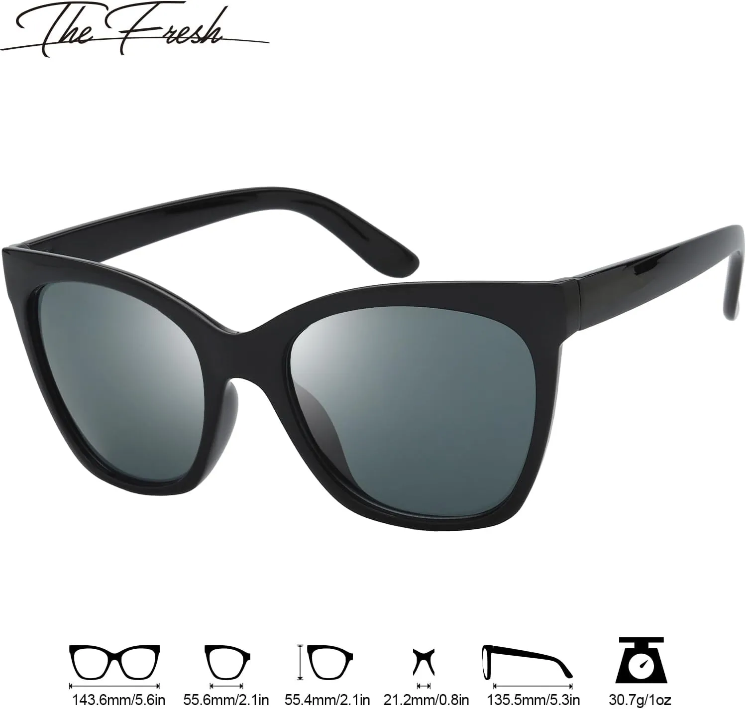 The Fresh Women's Polarized Fashion Tip Pointed Cateye Sunglasses - Gift Box Package