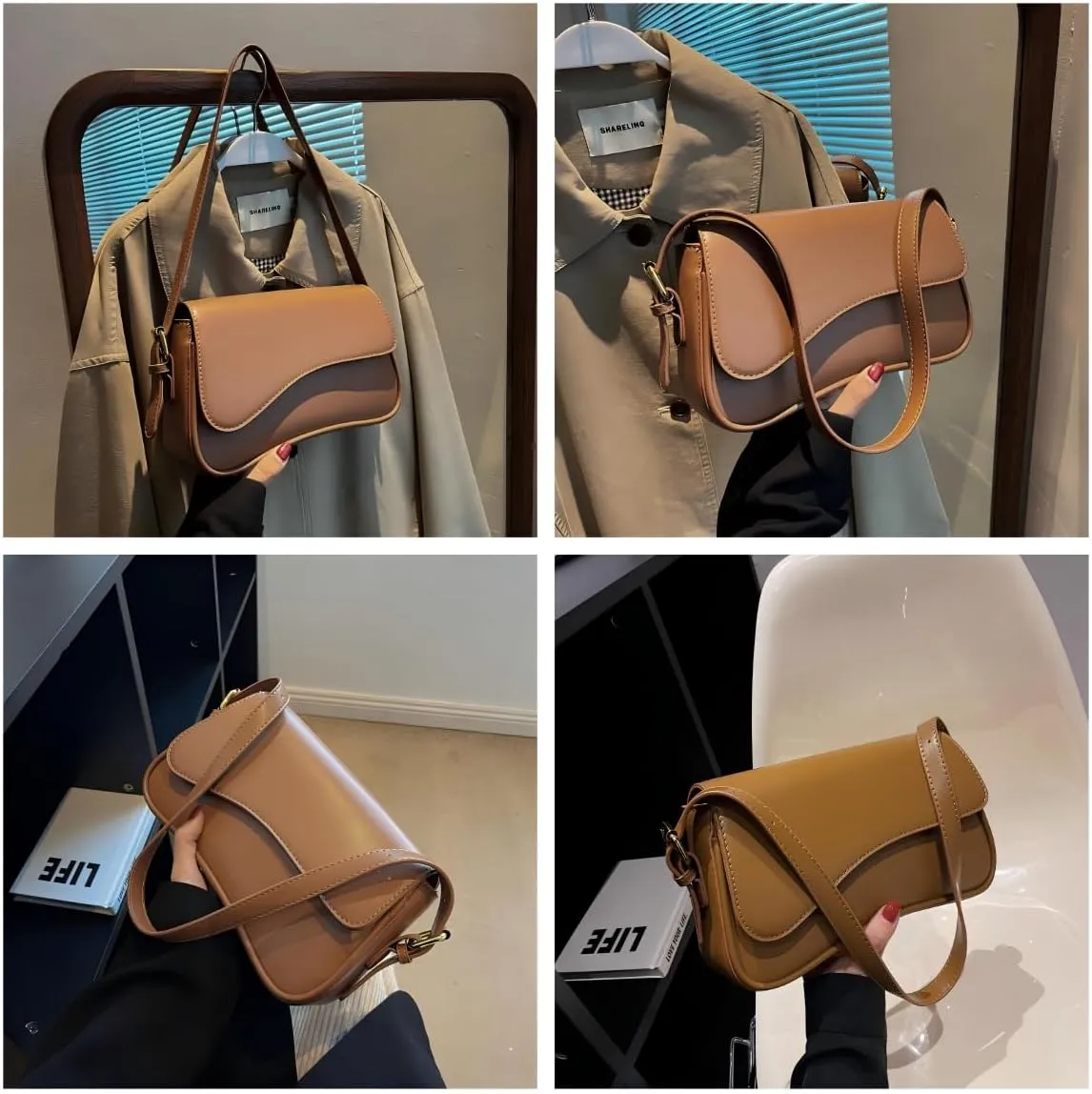 Trendy Y2K Vegan Leather Shoulder Bag for Women - Hobo Handbag, Clutch & Saddle Bag with Removable Strap