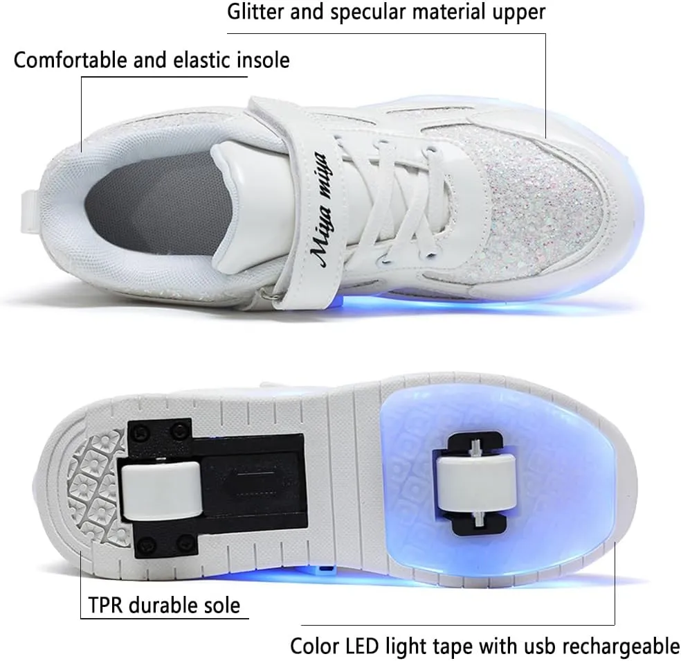 Ufatansy Roller Shoes Girls Boys Sneakers with Wheels Roller Skate Shoes USB Charging with LED Light Up Shinny Skates for Beginner Trainers Kids Lightweight Breatheable Shoe Footwear
