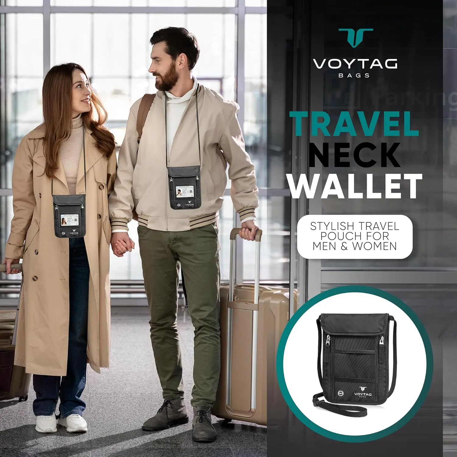 Ultra-Slim Comfort Neck Wallet & Passport Holder - RFID-Protected, Stylish Travel Pouch for Men & Women (Grey)