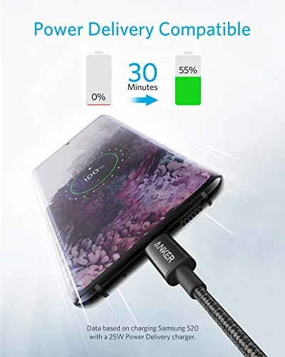 USB C Cable, Anker 2 Pack New Nylon USB C to USB C Cable (6ft 60W), PD Type C Charging Cable for MacBook Pro 2020, iPad Pro, iPad Air 4, Galaxy S20, Switch, Pixel, LG and Other USB C Charger(Black)