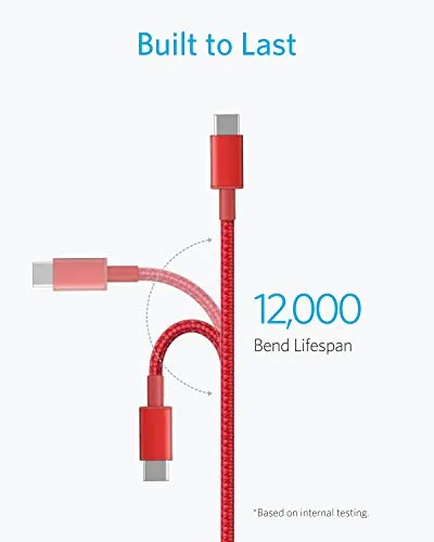 USB C Cable, Anker 2 Pack New Nylon USB C to USB C Cable (6ft 60W), PD Type C Charging Cable for MacBook Pro 2020, iPad Pro, iPad Air 4, Galaxy S20, Switch, Pixel, LG and Other USB C Charger(Red)