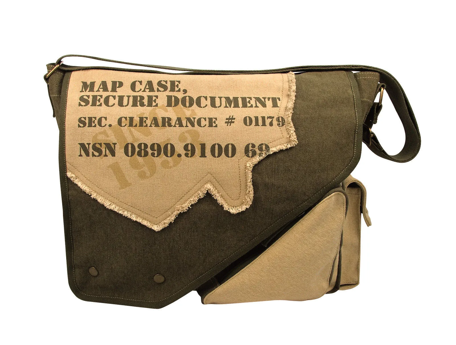 Vintage 2-Tone Map Case Shoulder Bags - Canvas Spy Messenger Bag