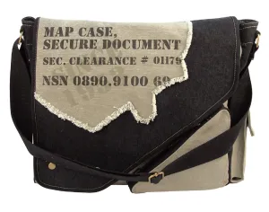 Vintage 2-Tone Map Case Shoulder Bags - Canvas Spy Messenger Bag