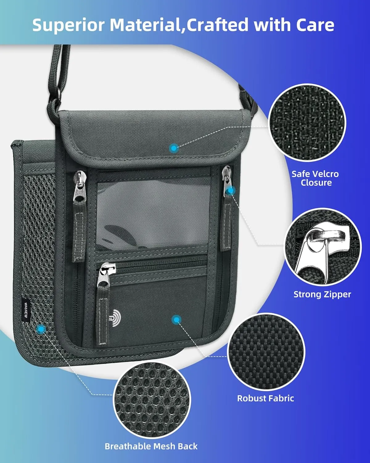 WALNEW Passport Holder Neck Pouch Travel Wallet for Women and Men, RFID Blocking Security Slim Traveling Wallet with Around Neck Lanyard Strap