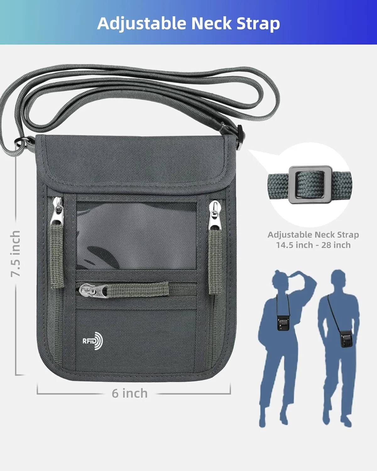 WALNEW Passport Holder Neck Pouch Travel Wallet for Women and Men, RFID Blocking Security Slim Traveling Wallet with Around Neck Lanyard Strap