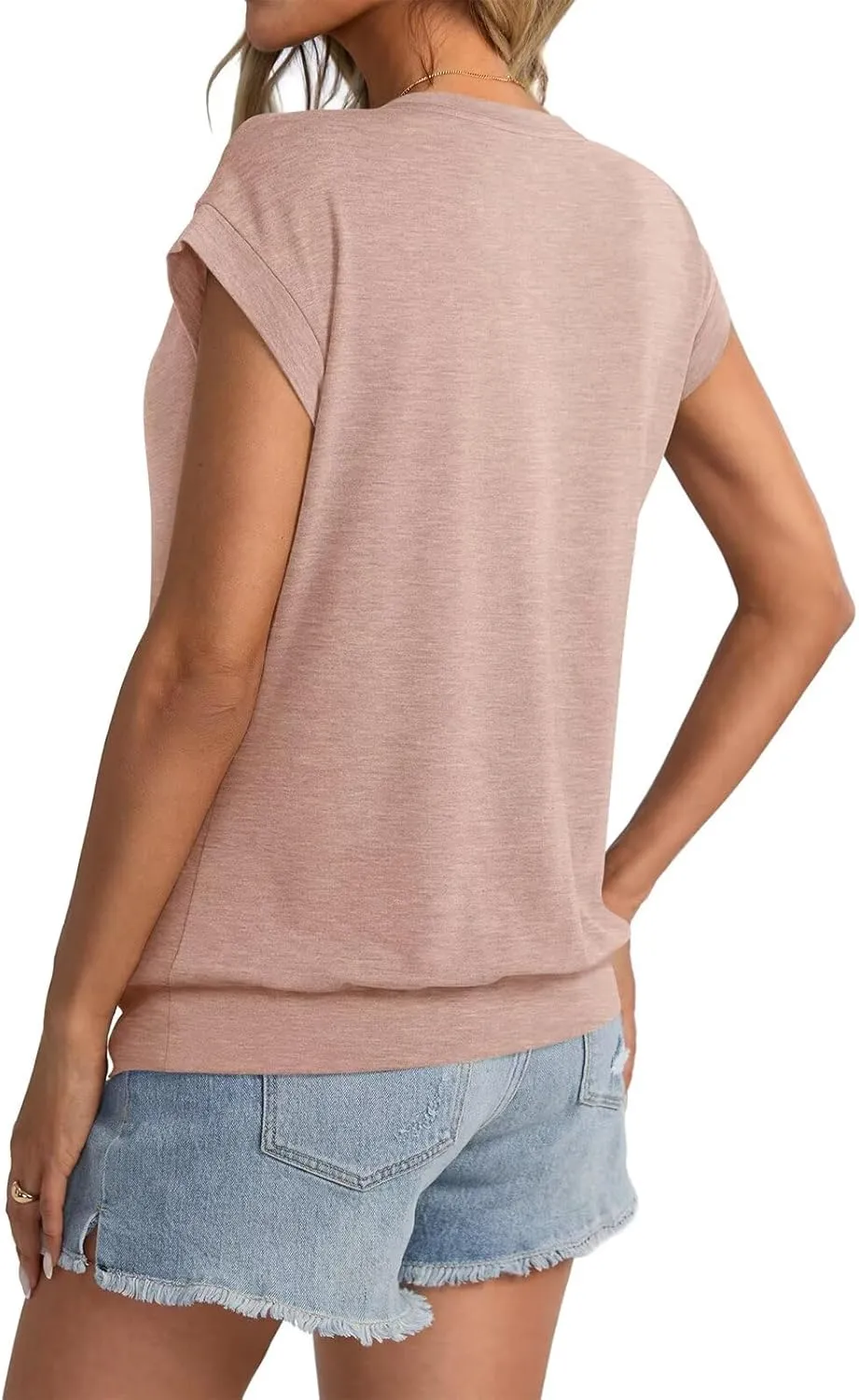 Womens Crewneck Cap Sleeve T Shirts Banded Bottom Top Loose Fit Short Sleeves Tee Casual Summer Basic Tops 2025