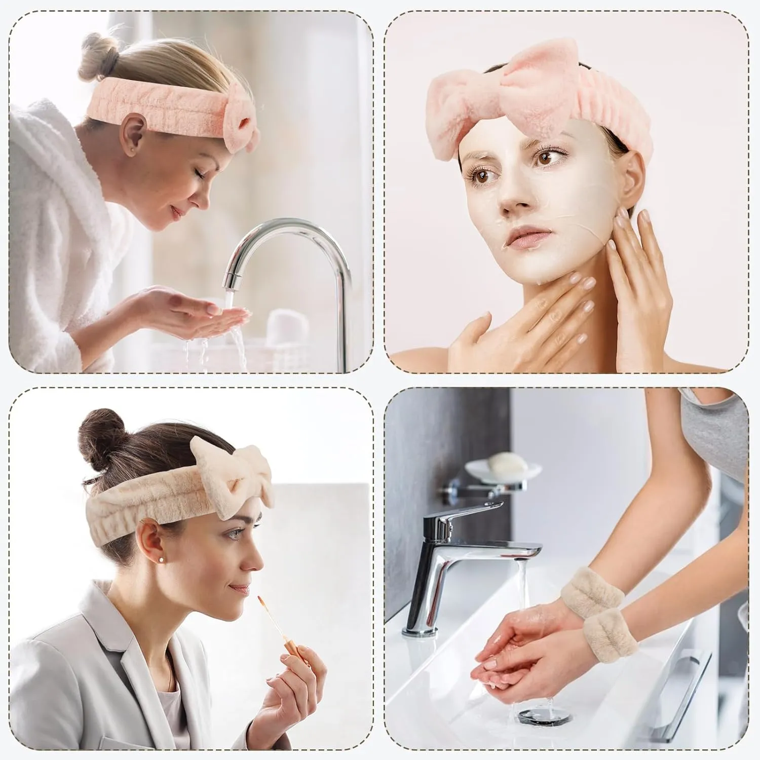 WSYUB Spa Headband and Wristband Set, Face Wash Headband Makeup Skincare Headband Wrist Bands for Washing Face,6pcs