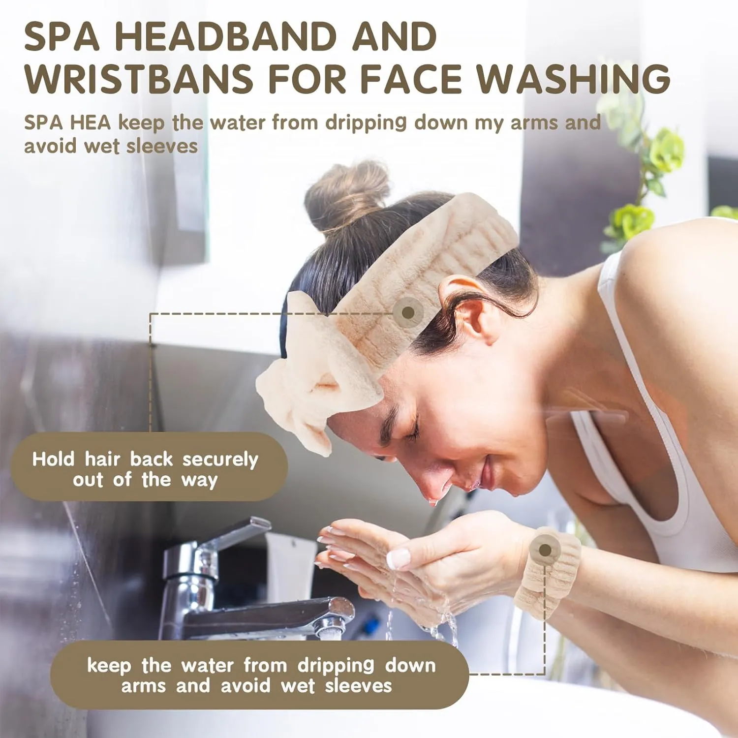 WSYUB Spa Headband and Wristband Set, Face Wash Headband Makeup Skincare Headband Wrist Bands for Washing Face,6pcs